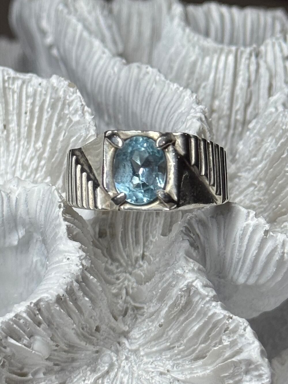Men's 925 Sterling Silver Topaz Ring Size 8.5